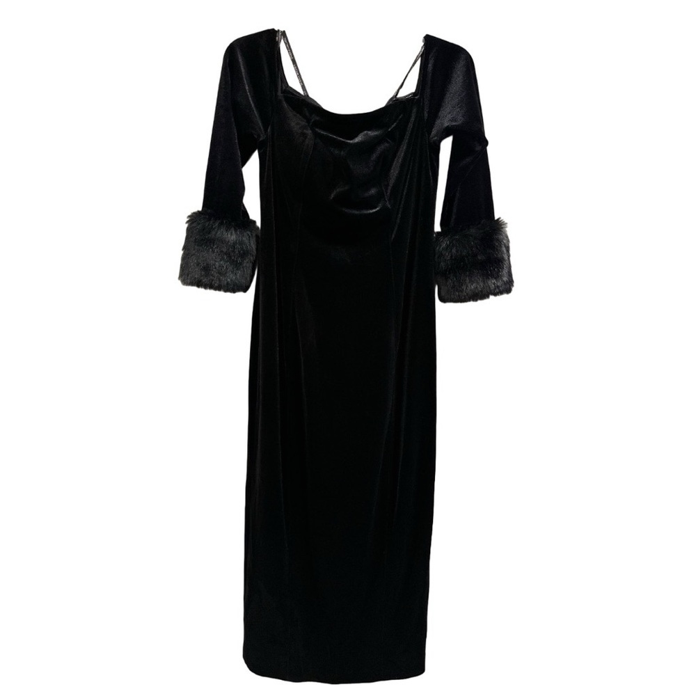 Simona Maghen Joia Dress Velvet Off The Shoulder Long Sleeve Dress Faux Fur Cuff - Picture 3 of 16